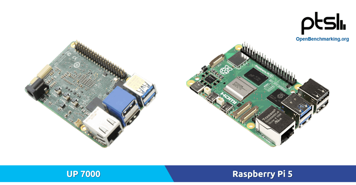 UP 7000 computing board compared with the Raspberry Pi 5 computing board.